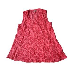 FLAX Linen Flourish Tunic Tank Top Sleeveless Floral Print Casual Top Sz Medium